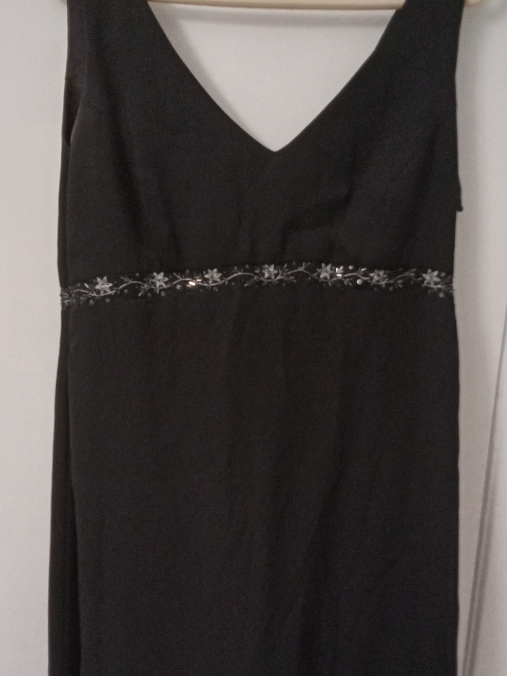 Michaelangelo Black V-Neck Dress with Beaded Waist Detail